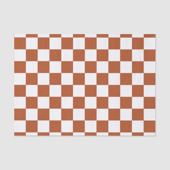 Brown White Chequered Check Pattern Tissue Paper (Front)