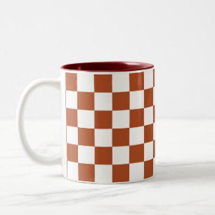 Brown White Chequered Check Pattern Two-Tone Coffee Mug