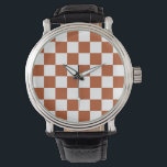 Brown White Chequered Check Pattern Watch<br><div class="desc">Brown and White Check Chequered Geometric Squares Pattern Design</div>