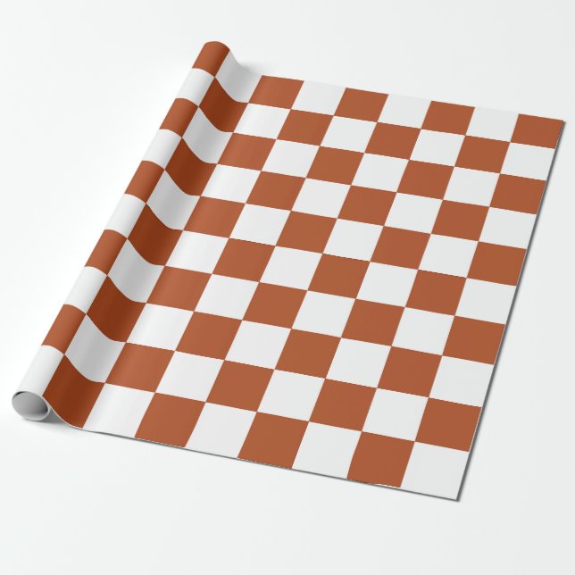 Brown White Chequered Check Pattern Wrapping Paper (Unrolled)
