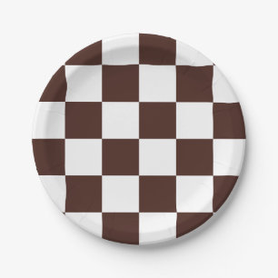 Brown/White Chequered Paper Plate