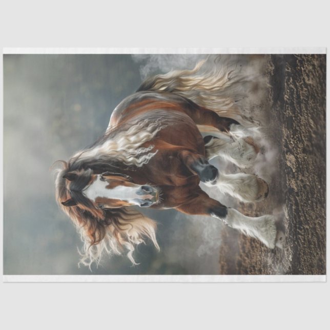 Brown White Clydesdale Like Horse Decoupage Tissue Paper (Front)
