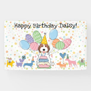 Brown White Cockapoo Cavapoo Dog Birthday Party Banner