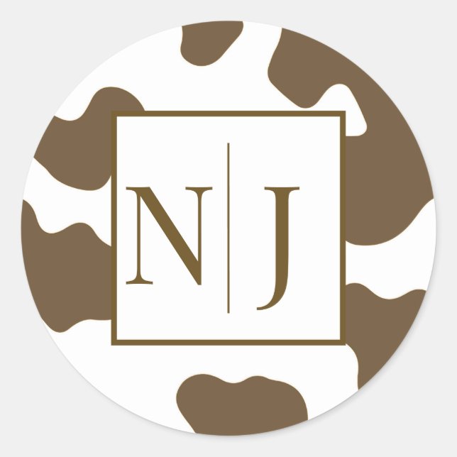 Brown & White Cow Print Country Western Rodeo  Classic Round Sticker (Front)