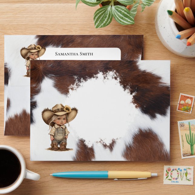 Brown White Cowgirl Circle pattern envelope (Desk)