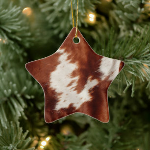 Brown White Cowhide Ceramic Ornament
