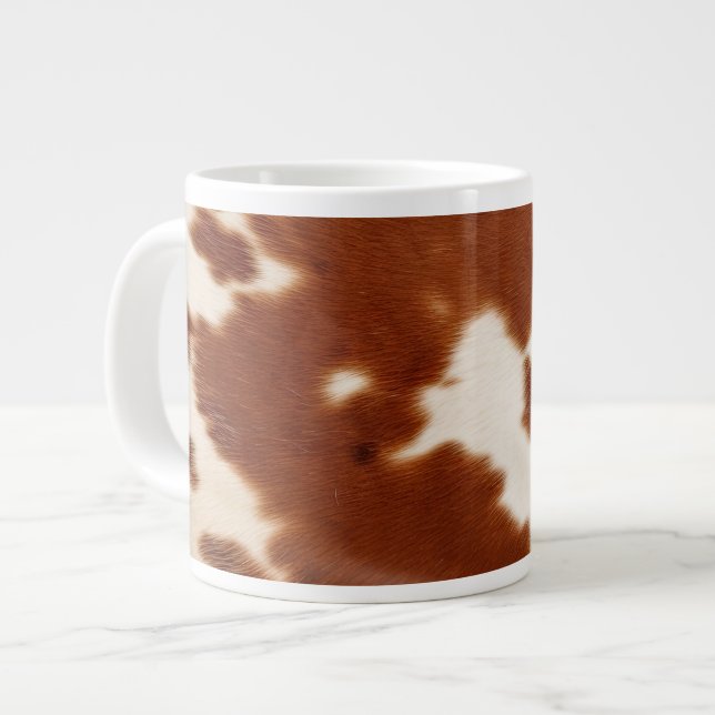 Brown White Cowhide Large Coffee Mug (Front Left)