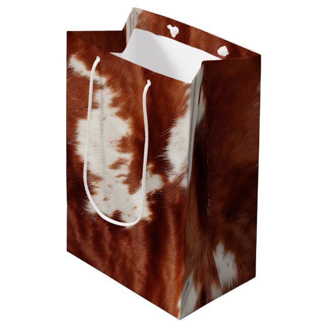 Brown White Cowhide Medium Gift Bag (Front Angled)