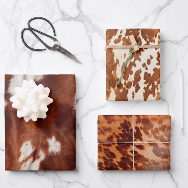 Brown White Cowhide Wrapping Paper Sheet (Front)