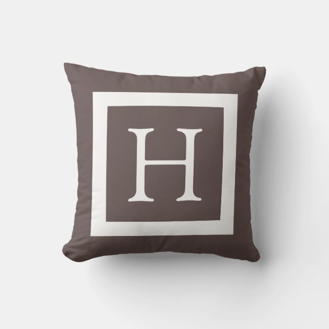 Brown White Custom Monogram Cushion (Front)