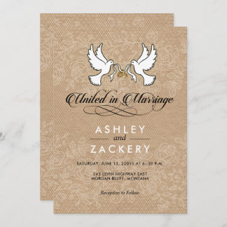 Brown, white doves Wedding Invitation