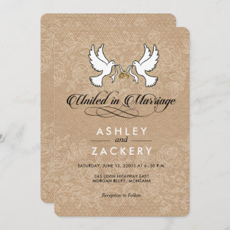 Brown, white doves Wedding Invitation