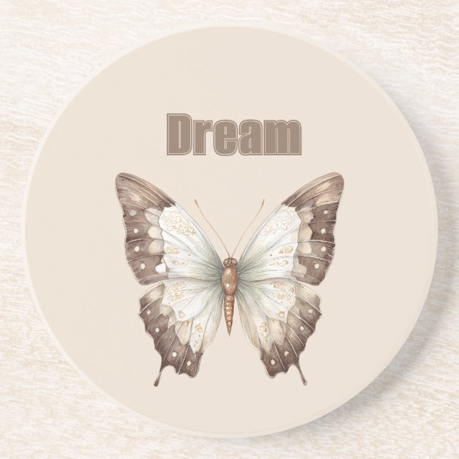 Brown White Dream Butterfly Coaster (Front)