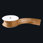 Brown White Elegant Wedding Personalised Name Satin Ribbon<br><div class="desc">Brown White Elegant Wedding Personalised Name Custom Satin Ribbon features your personalised names in elegant white calligraphy script on a brown background. Personalised by editing the text in the text boxes. Designed by ©Evco Studio www.zazzle.com/store/evcostudio</div>