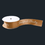 Brown White Elegant Wedding Personalised Name Satin Ribbon<br><div class="desc">Brown White Elegant Wedding Personalised Name Custom Satin Ribbon features your personalised names in elegant white calligraphy script on a brown background. Personalised by editing the text in the text boxes. Designed by ©Evco Studio www.zazzle.com/store/evcostudio</div>