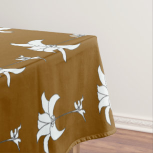 Brown White Floral Tablecloth