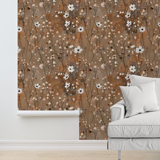 Brown White Flower Pattern Wallpaper (Creator Uploaded)
