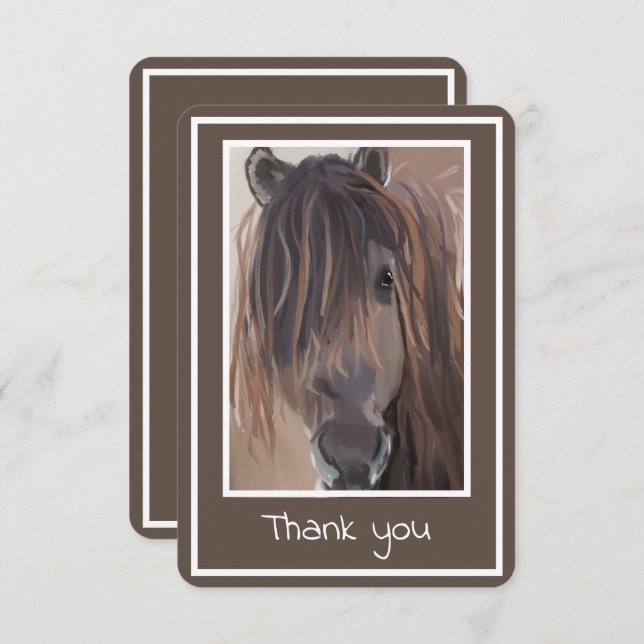 Brown White Framed Horse Painting Thank You Card (Front/Back)