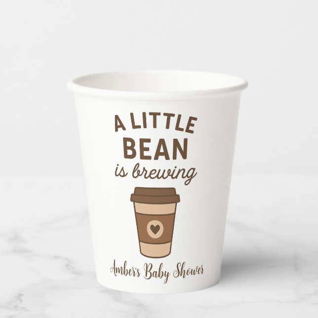 Brown & White Gender Neutral Coffee Baby Shower Paper Cups (Front)