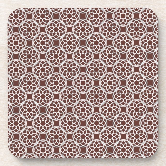 Brown White Geometric Seamless Pattern Coaster (Front)