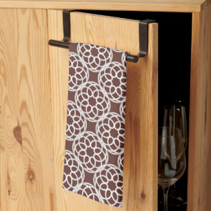 Brown White Geometric Seamless Pattern Tea Towel