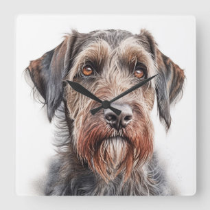 BROWN & WHITE GERMAN WIREHAIRED POINTER DOG SQUARE WALL CLOCK