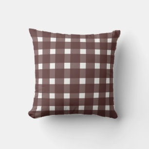 Brown White Gingham Pattern Cushion