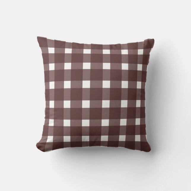 Brown White Gingham Pattern Cushion (Front)