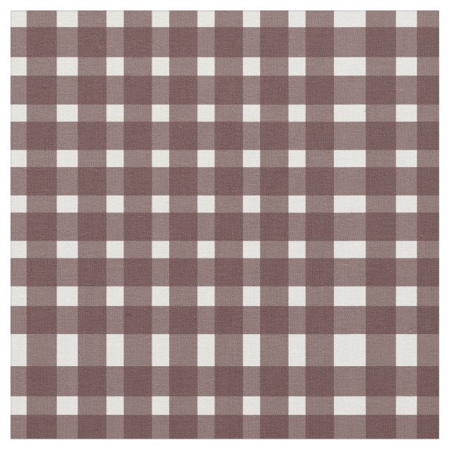 Brown White Gingham Pattern  Fabric (Close Up)