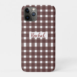 Brown White Gingham Personalised iPhone 11 Pro Case