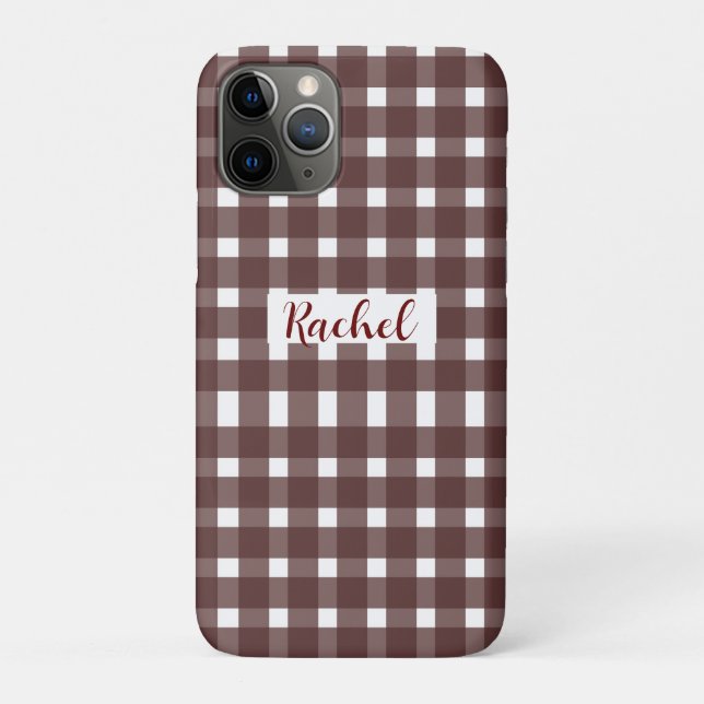 Brown White Gingham Personalised Case-Mate iPhone Case (Back)