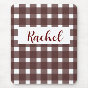Brown White Gingham Personalised Mouse Pad