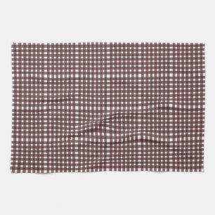 Brown White Gingham Plaid Pattern Tea Towel