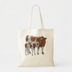 Brown & White Guernsey Cow & Cute Calf Cattle Farm Tote Bag