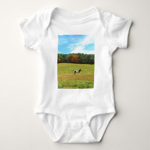 Brown & White horse,autumn trees,blue sky Baby Bodysuit