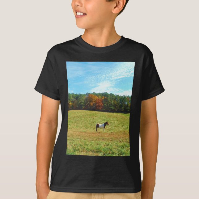 Brown & White horse,autumn trees,blue sky T-Shirt (Front)