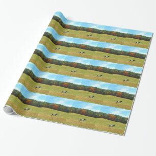 Brown & White horse,autumn trees,blue sky Wrapping Paper
