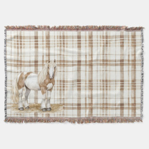 Brown White Horse Plaid Stripes Throw Blanket