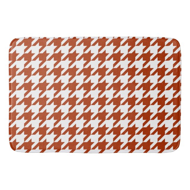 Brown White Houndstooth Plaid Design  Bath Mat (Front)