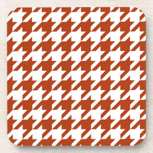Brown White Houndstooth Plaid Design Coaster