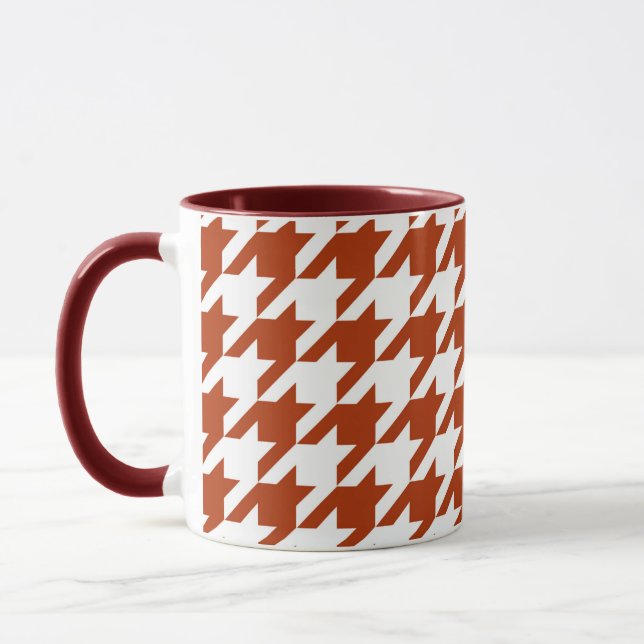 Brown White Houndstooth Plaid Design  Mug (Left)