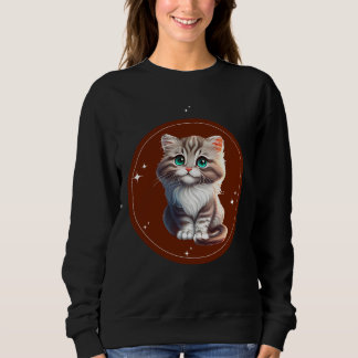 Brown White Illustrated Cute Cat T-Shirt Sweatshirt
