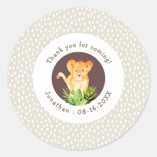 Brown & White Jungle Camp Thank You Birthday Favou Classic Round Sticker