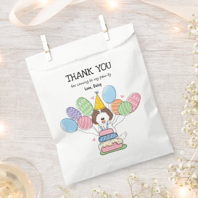 Brown White Labradoodle Birthday Party Favour Bag (Clipped)