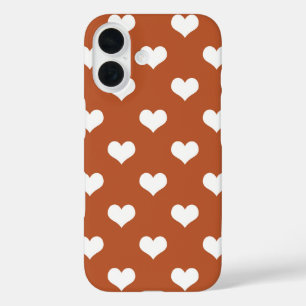 Brown White Love Heart Pattern Design iPhone 16 Case