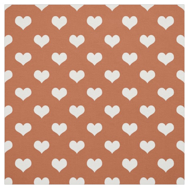 Brown White Love Heart Pattern Design  Fabric (Swatch)