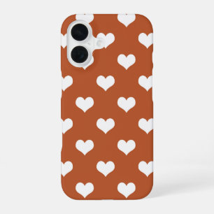 Brown White Love Heart Pattern Design iPhone 16 Case