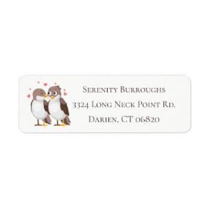 Brown & White Lovebirds Wedding, Engagement Return Address Label