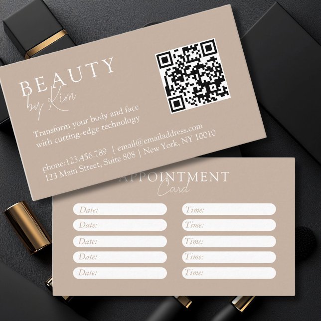 Brown & White, Minimal, Elegant, Salon Appointment Card (Brown & White, Minimal, Elegant, Salon Appointment Card)