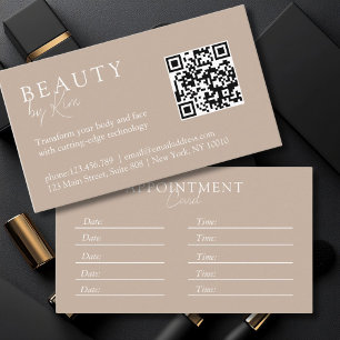 Brown & White, Minimal, Elegant, Salon, QR-Code Appointment Card